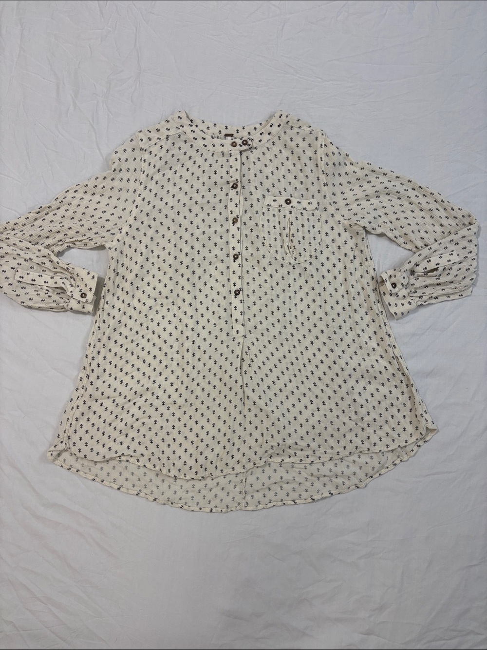 Free People Cream Printed Button-Front Tunic Blouse